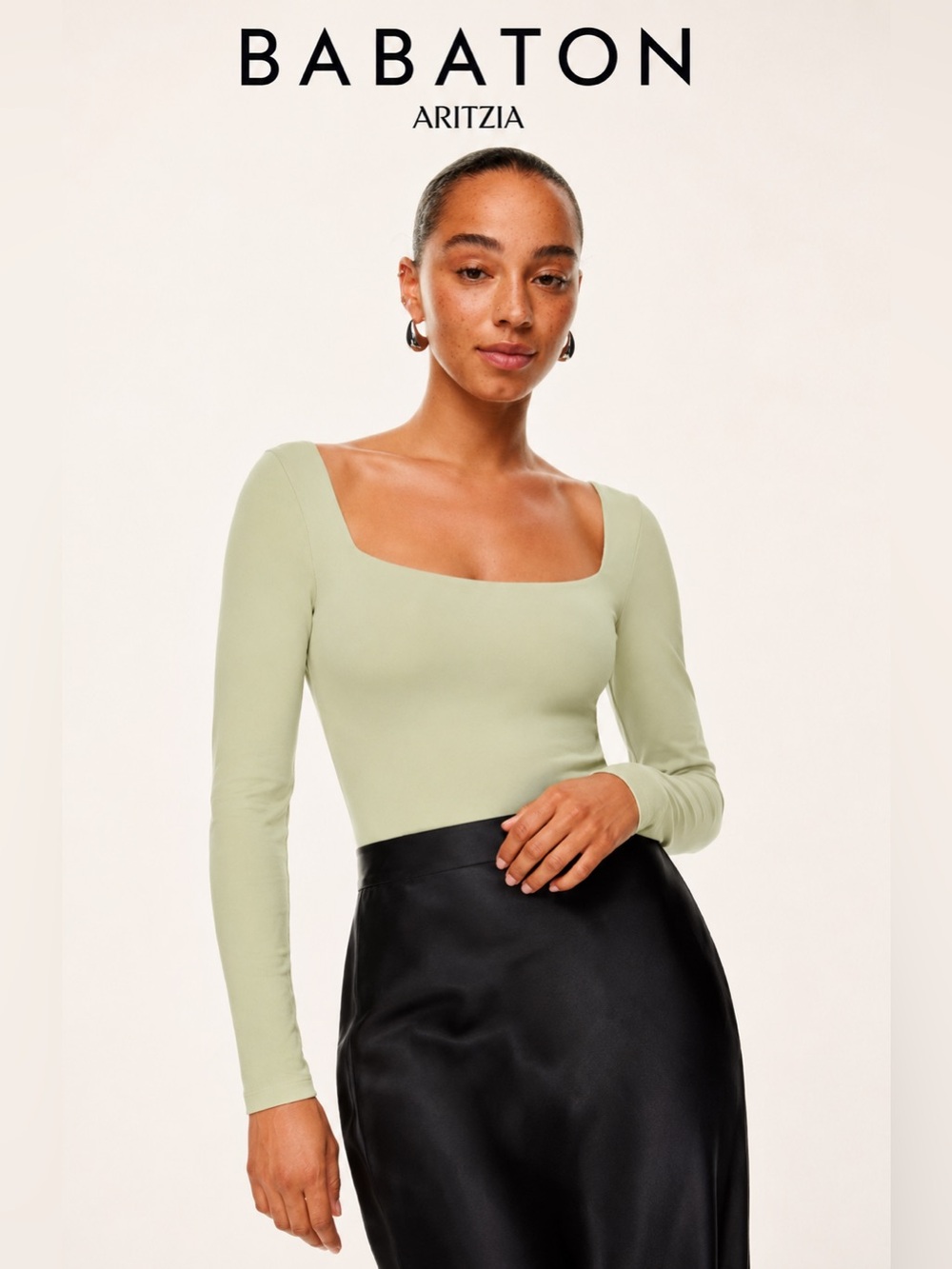 Babaton Contour Squareneck Long Sleeve Bodysuit XL Pistachio